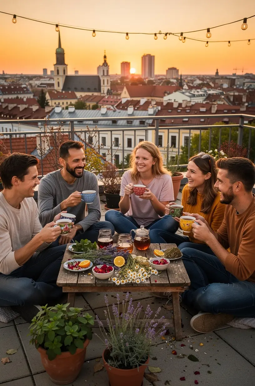 Arbatos servizas su subtiliomis detalėmis, perteikiantis kultūrinį arbatos gėrimo aspektą.